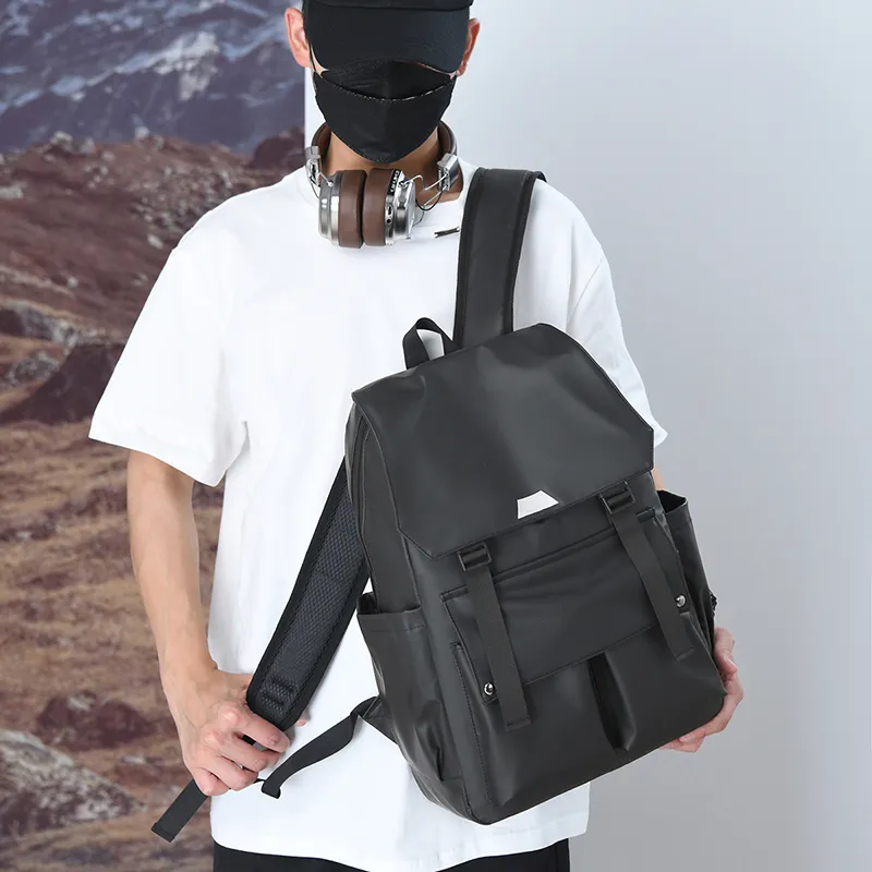 Yalu Nylon Backpack Unisex Black/Gray/Blue-1