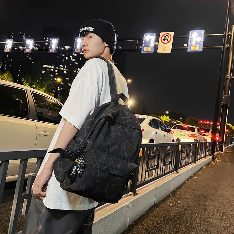 Yalu Nylon Backpack Regular Unisex White Heart/Black Heart-11
