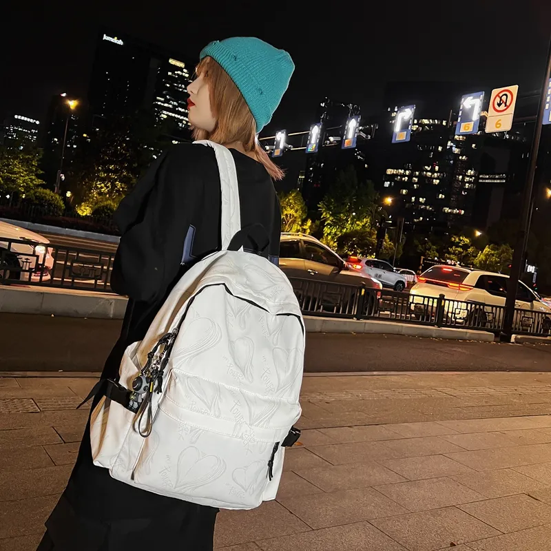 Yalu Nylon Backpack Regular Unisex White Heart/Black Heart-5