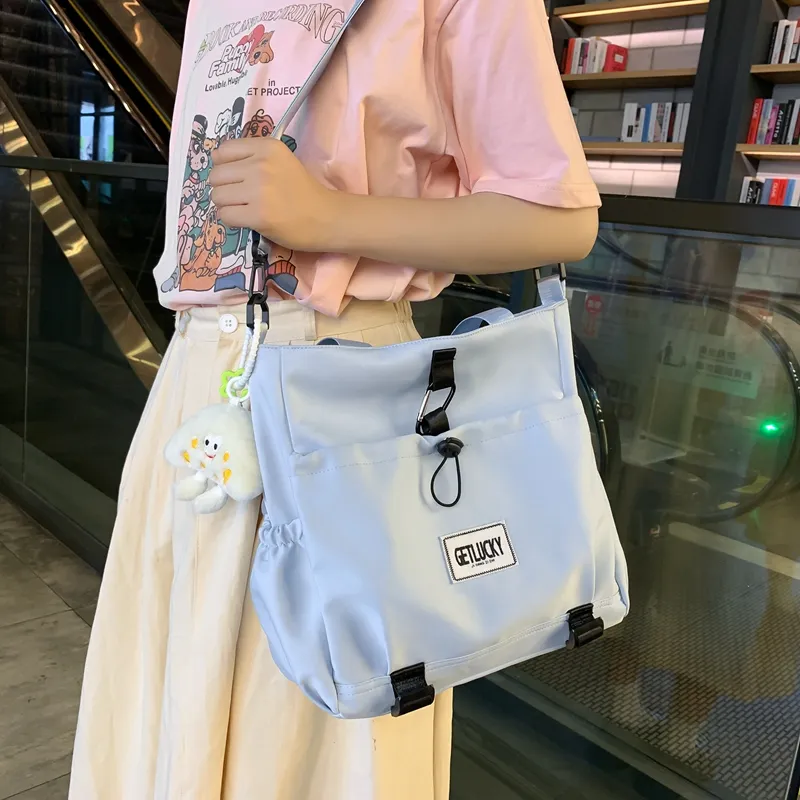 Yalu Nylon Tote Bag, Shoulder Bag Unisex Ecru/Yellow/Blue/Pink-15