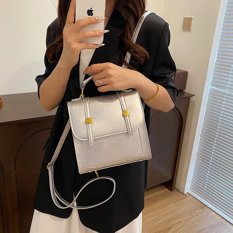 Yalu PU Crossbody Handheld Backpack, One Shoulder Backpack Women's Ecru/Silver/Black/Coffee/Pink-17