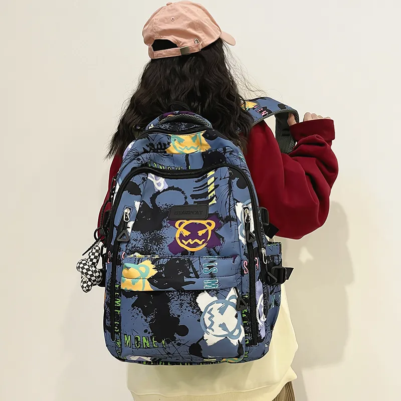 Yalu Nylon Backpack Unisex White/Black/Blue-16
