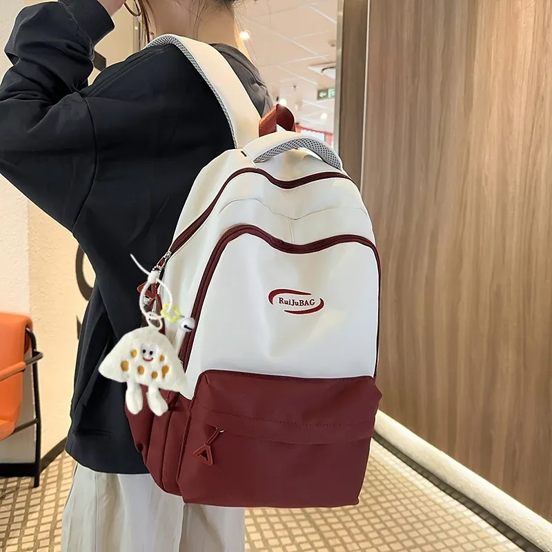 Yalu Nylon Backpack Unisex White/Light Yellow/Orange/Khaki/Pink-1
