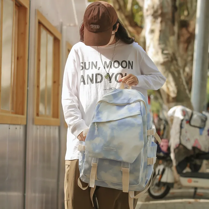 Yalu Nylon Backpack Regular Unisex Light Blue/Light Green-3