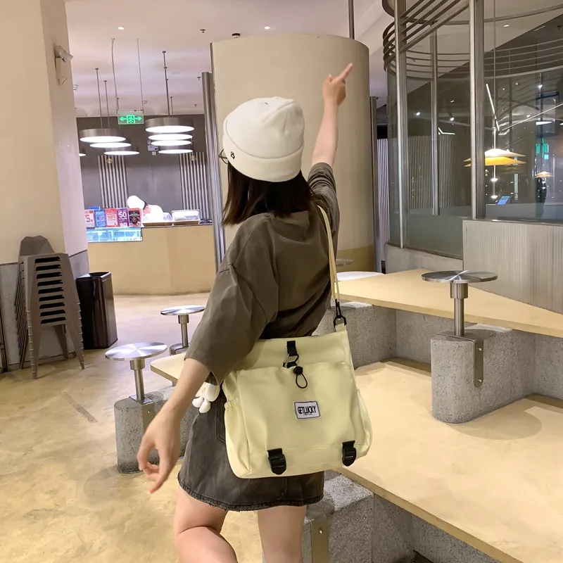 Yalu Nylon Tote Bag, Shoulder Bag Unisex Ecru/Yellow/Blue/Pink-12
