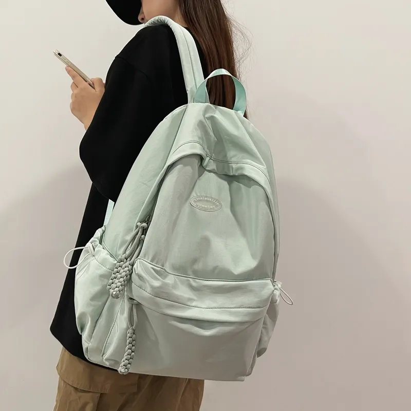 Yalu Nylon Backpack Regular Unisex Gray/Black/Light Green/Green/Pink-17