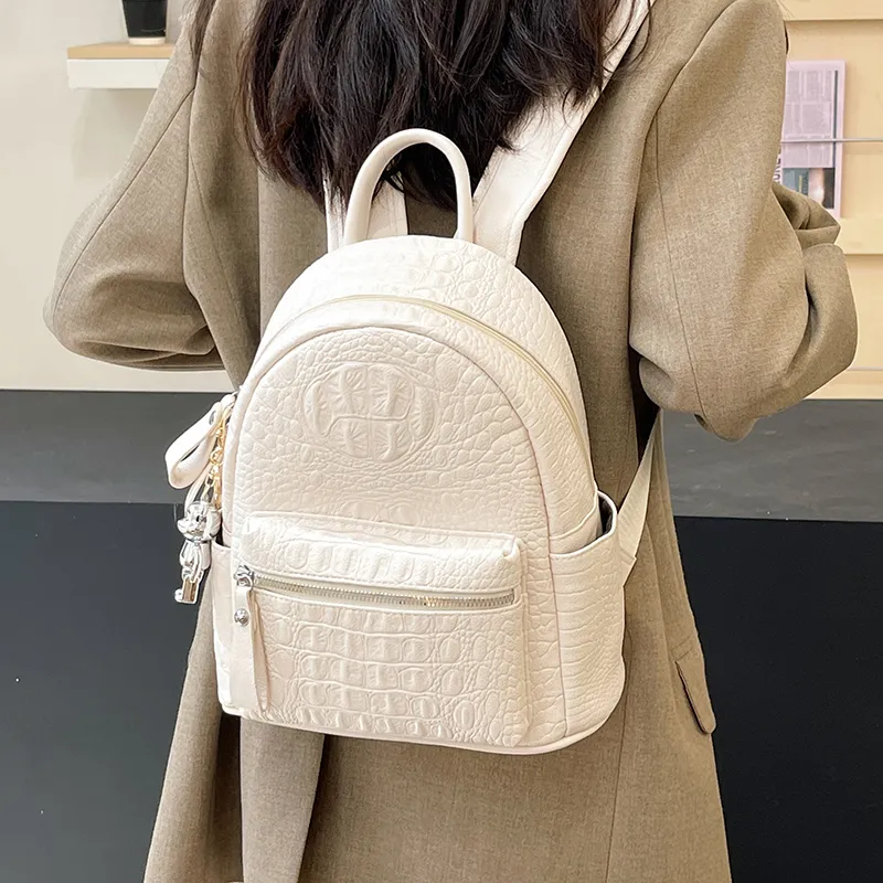Yalu PU Backpack Women's White/Black-4