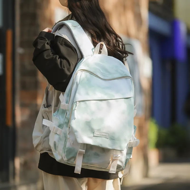 Yalu Nylon Backpack Regular Unisex Light Blue/Light Green-12