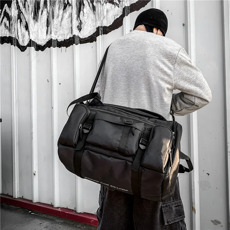 Yalu Nylon Travel Bag Backpack Unisex Light Gray/Dark Gray/Black/Red-10