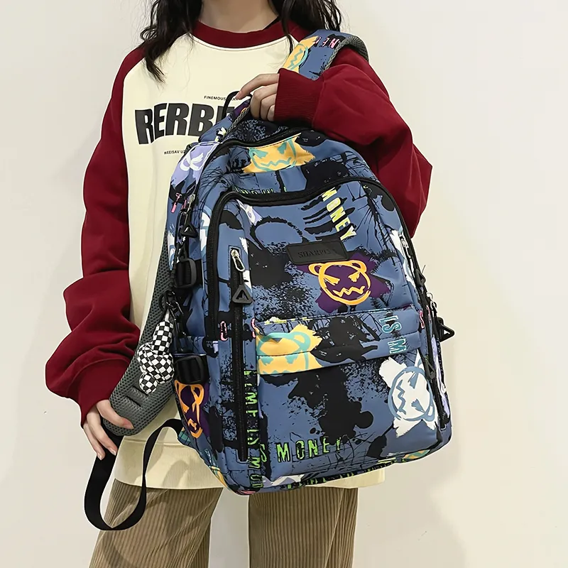 Yalu Nylon Backpack Unisex White/Black/Blue-15