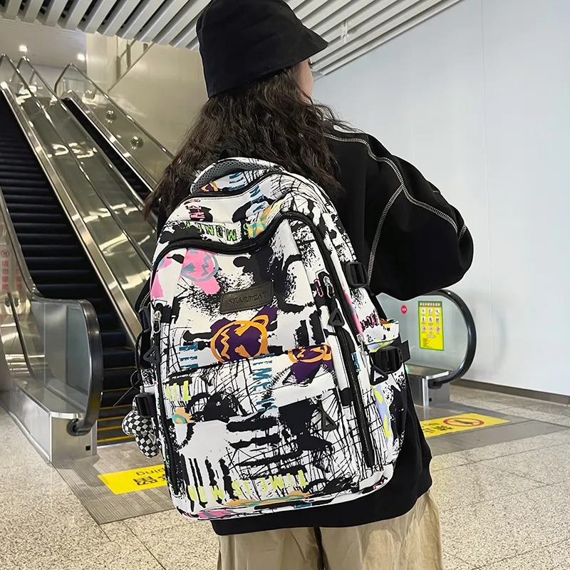 Yalu Nylon Backpack Unisex White/Black/Blue-6
