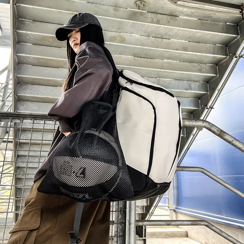 Yalu Nylon Backpack Unisex White/Dark Gray/Black-2