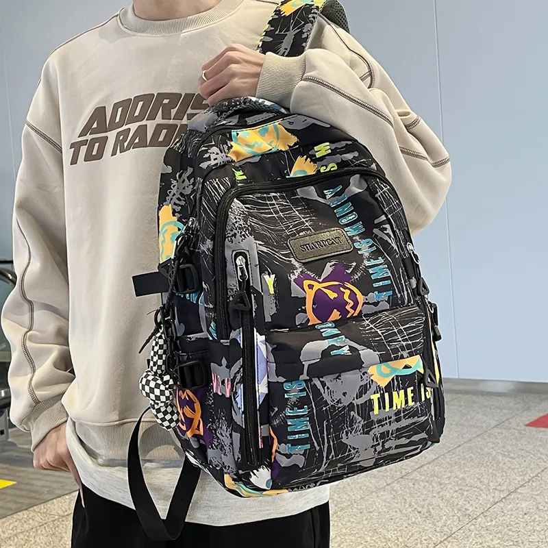 Yalu Nylon Backpack Unisex White/Black/Blue-9