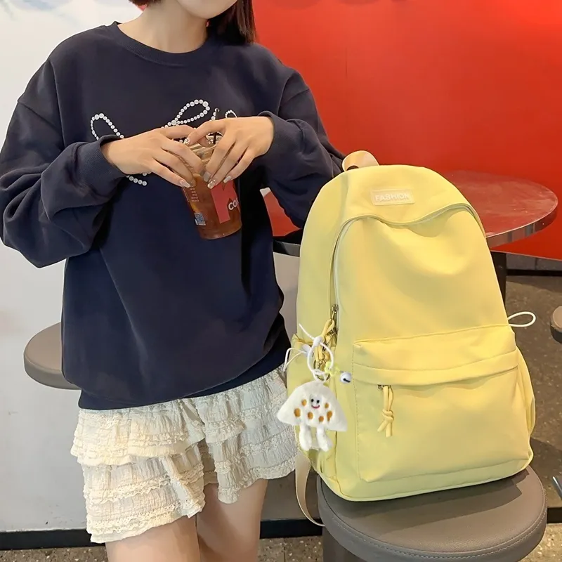 Yalu Nylon Backpack Unisex Mint Green/Black/Pink/Lemon/Lake Blue-13