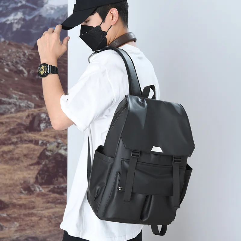 Yalu Nylon Backpack Unisex Black/Gray/Blue-2