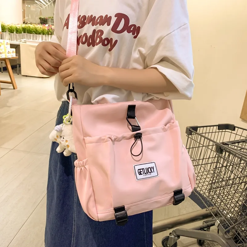 Yalu Nylon Tote Bag, Shoulder Bag Unisex Ecru/Yellow/Blue/Pink-22