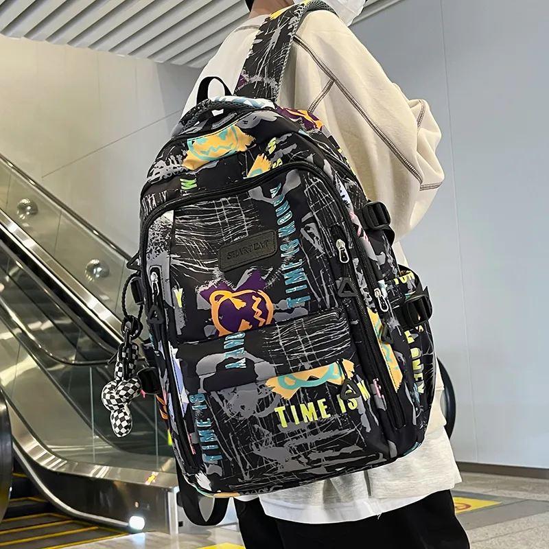 Yalu Nylon Backpack Unisex White/Black/Blue-8
