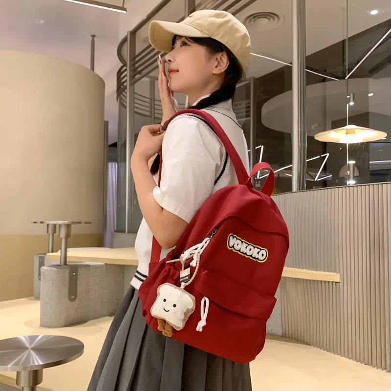 Yalu Nylon Backpack Unisex Ecru/Black/Orange Red/Burgundy/Light Blue-25