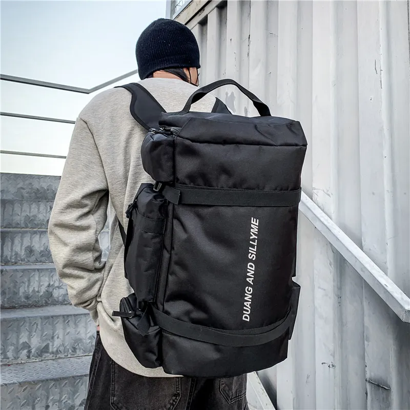 Yalu Nylon Travel Bag Backpack Unisex Light Gray/Dark Gray/Black/Red-12