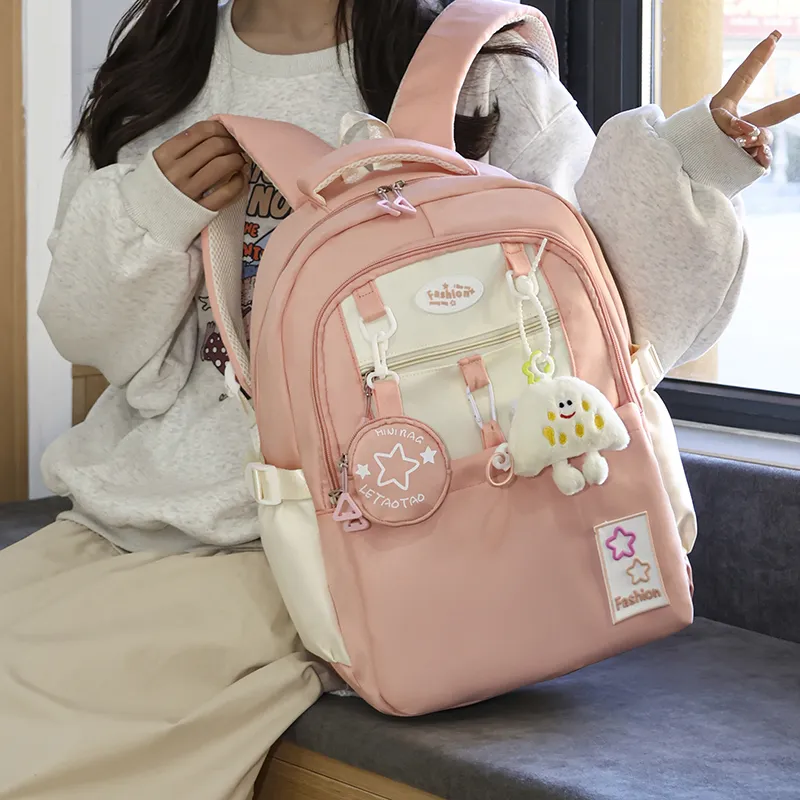 Yalu Nylon Backpack Regular Unisex Black/Pink/Purple/Light Yellow/Peacock Blue/Brown-12