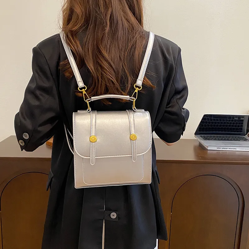 Yalu PU Crossbody Handheld Backpack, One Shoulder Backpack Women's Ecru/Silver/Black/Coffee/Pink-19
