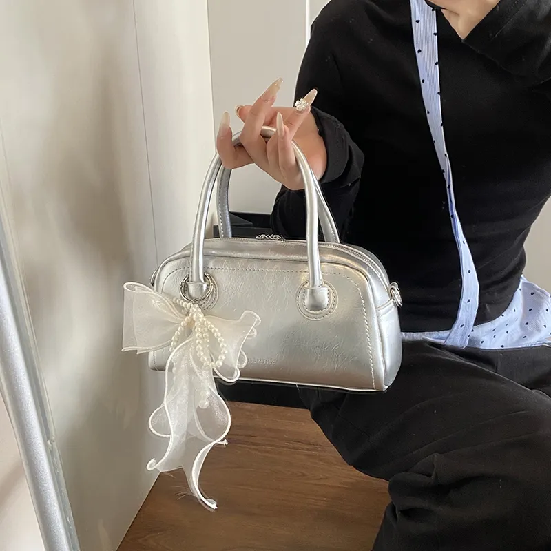 Yalu PU Crossbody One Shoulder Handbag Women's Ecru/Silver/Black/Pink-9
