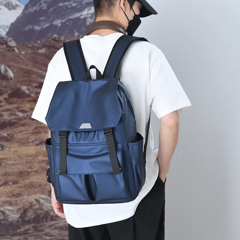 Yalu Nylon Backpack Unisex Black/Gray/Blue-13
