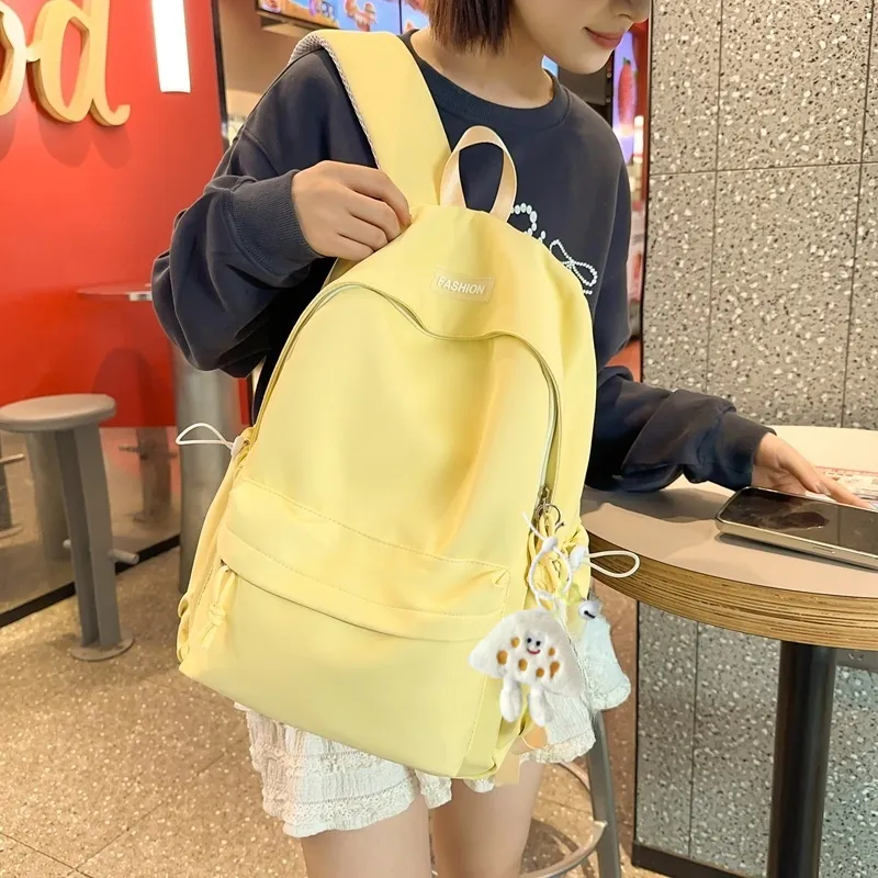 Yalu Nylon Backpack Unisex Mint Green/Black/Pink/Lemon/Lake Blue-12