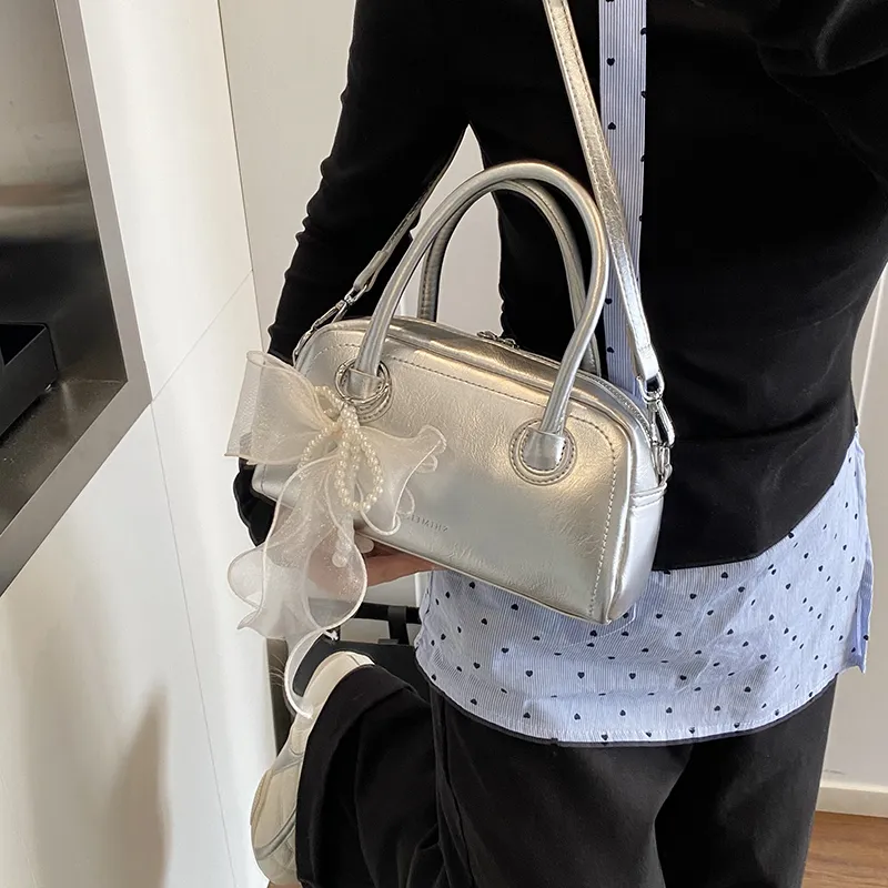Yalu PU Crossbody One Shoulder Handbag Women's Ecru/Silver/Black/Pink-10