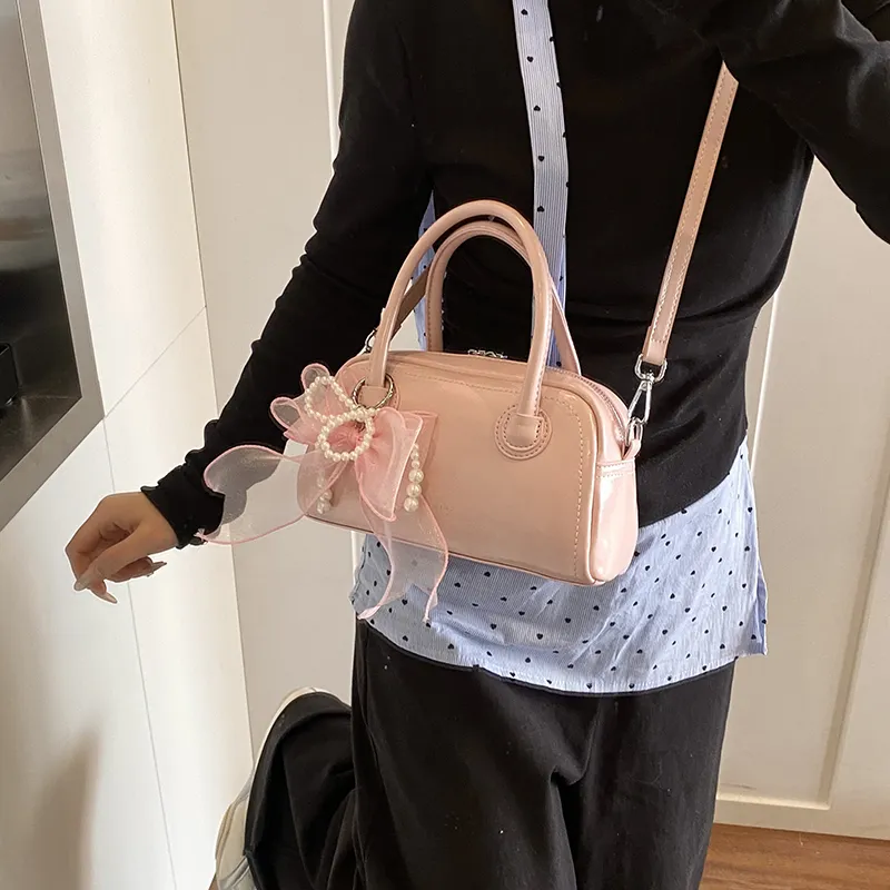 Yalu PU Crossbody One Shoulder Handbag Women's Ecru/Silver/Black/Pink-27