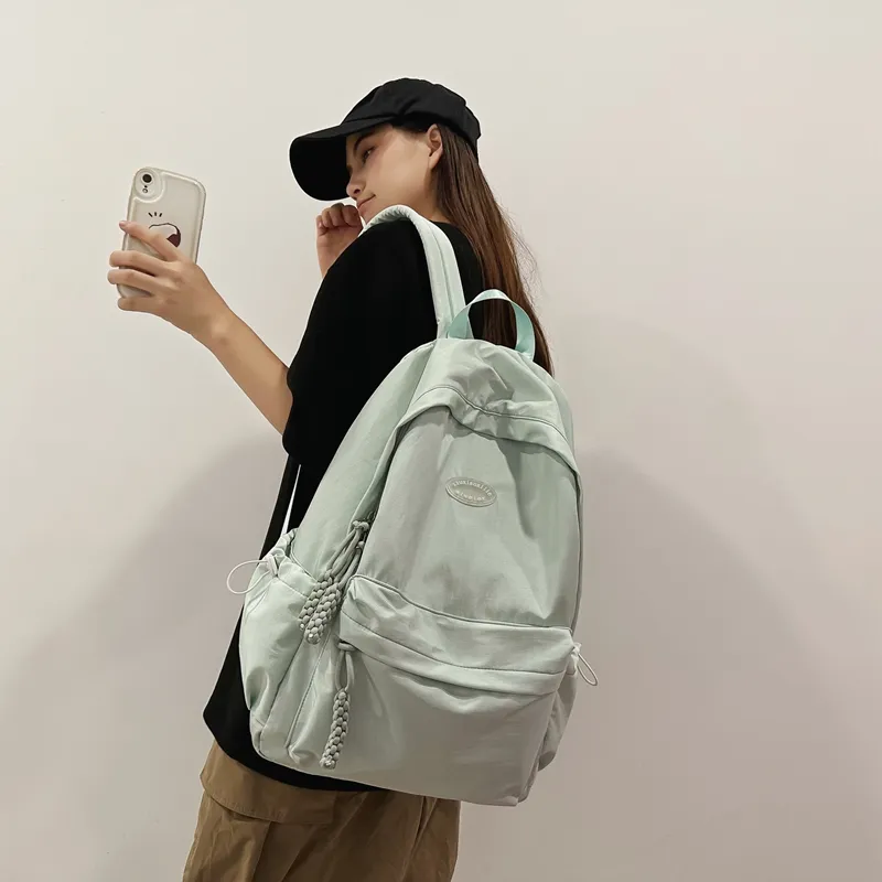 Yalu Nylon Backpack Regular Unisex Gray/Black/Light Green/Green/Pink-18