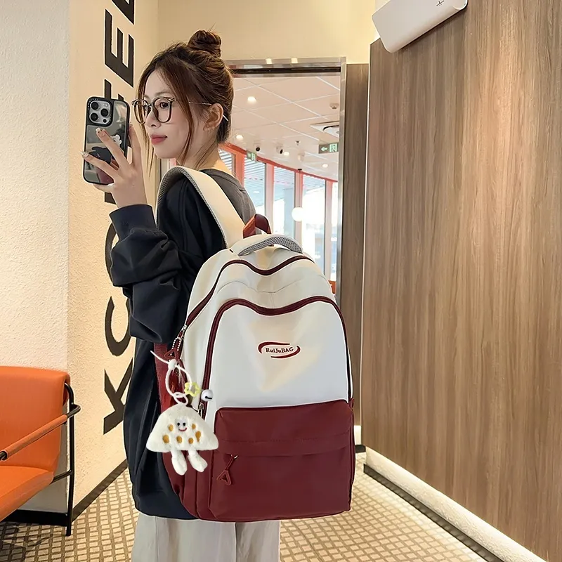 Yalu Nylon Backpack Unisex White/Light Yellow/Orange/Khaki/Pink-2
