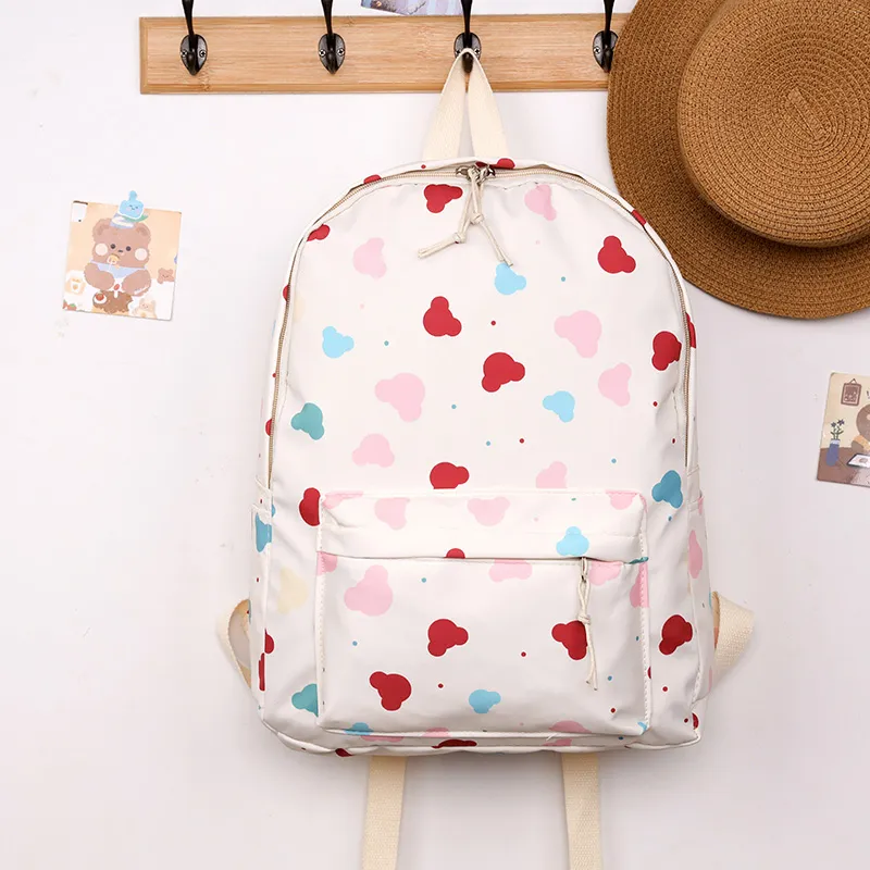 Yalu Nylon Backpack Regular Unisex White Kitten/White Heart-5