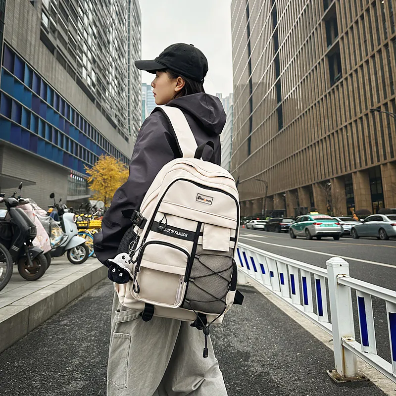 Yalu Nylon Backpack Unisex White/Black/Navy Blue/Beige-4
