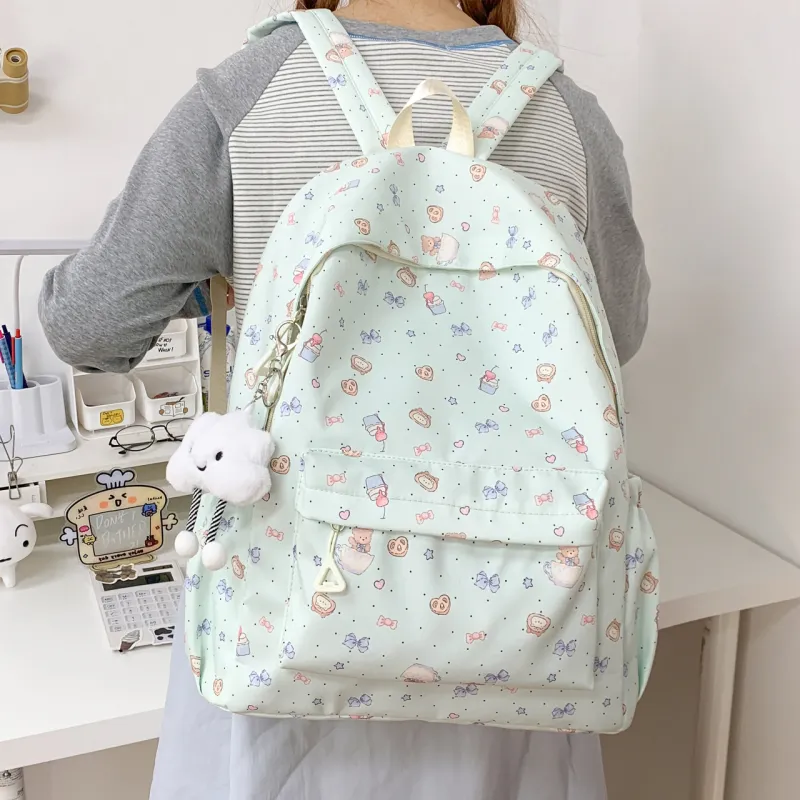 Yalu Composite Cloth Backpack Regular Unisex White Christmas Hats/White Puppy/Green Bowknot-13
