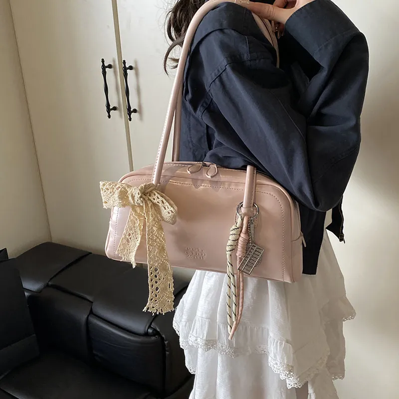Yalu PU Shoulder Bag Regular Women's Pink/White/Silver/Black/Blue-6