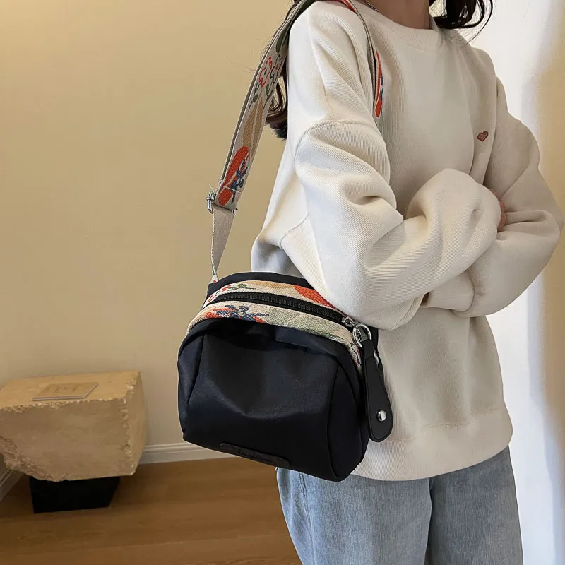Yalu Nylon Shoulder Bag, Crossbody Bag Unisex Orange/Black/Ecru-10