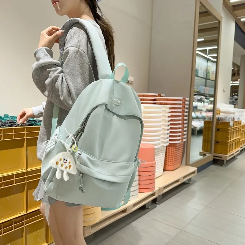 Yalu Nylon Backpack Unisex Mint Green/Black/Pink/Lemon/Lake Blue-3