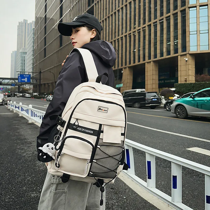 Yalu Nylon Backpack Unisex White/Black/Navy Blue/Beige-2