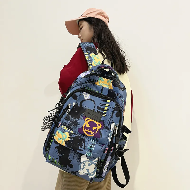 Yalu Nylon Backpack Unisex White/Black/Blue-17