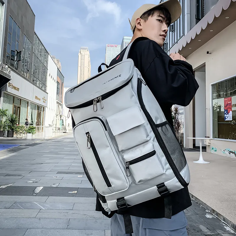 Yalu Nylon Backpack Regular Unisex Light Gray/Dark Gray/Black/Red-4