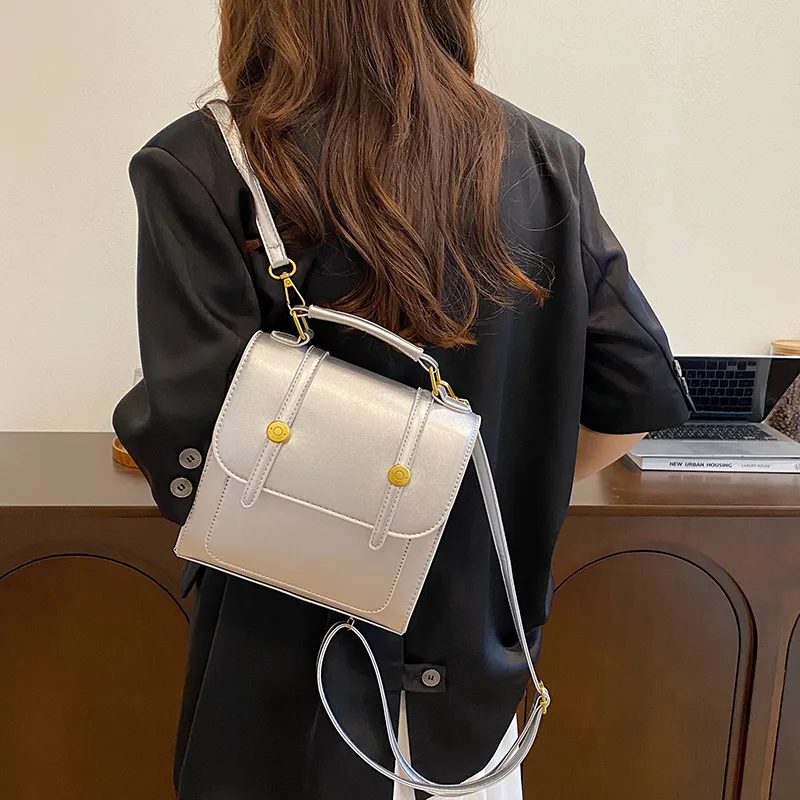 Yalu PU Crossbody Handheld Backpack, One Shoulder Backpack Women's Ecru/Silver/Black/Coffee/Pink-20