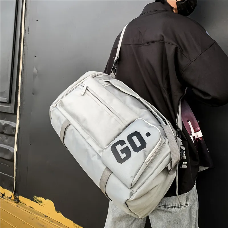 Yalu Nylon Travel Bag Backpack Unisex Light Gray/Dark Gray/Black/Red-3