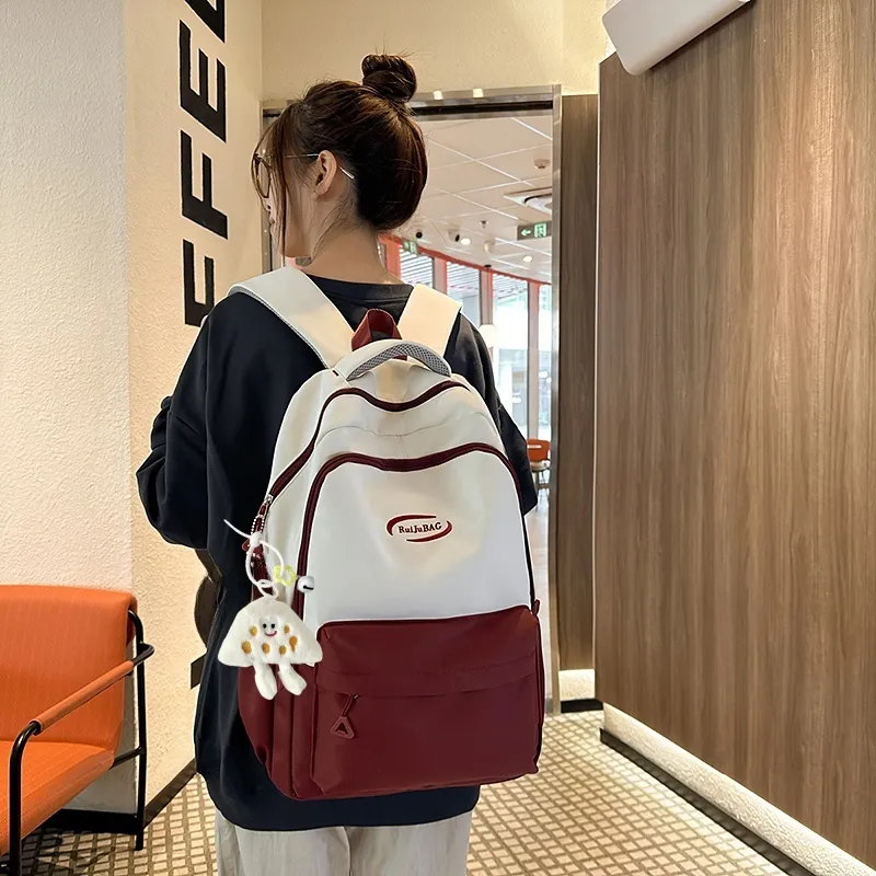 Yalu Nylon Backpack Unisex White/Light Yellow/Orange/Khaki/Pink-3