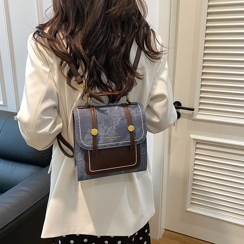Yalu PU Backpack Unisex Ecru/Black/Coffee/Denim Blue/Dark Tea-6