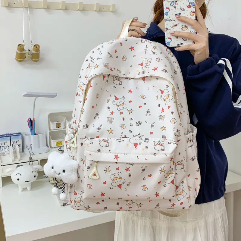 Yalu Composite Cloth Backpack Regular Unisex White Christmas Hats/White Puppy/Green Bowknot-6