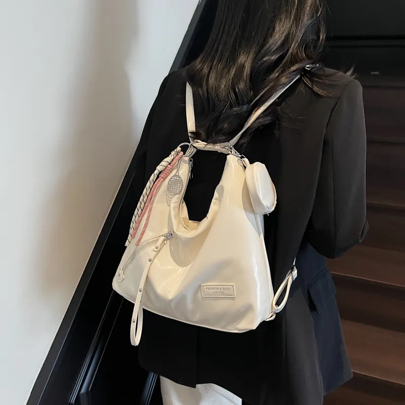 Yalu PU Backpack Women's Ecru/Black/Blue/Pink-2