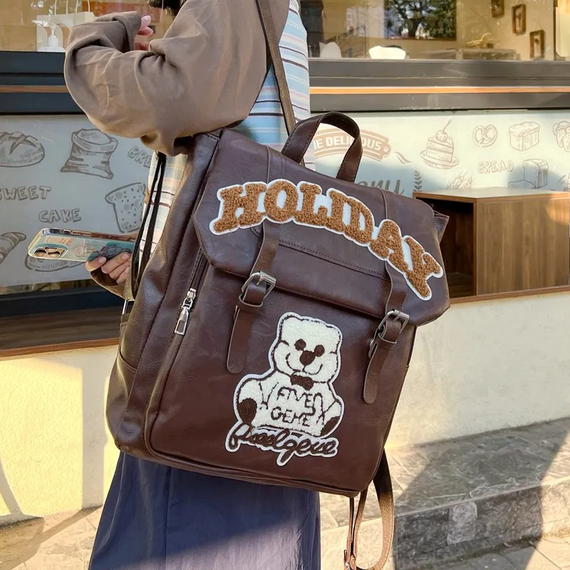 Yalu PU Backpack Women's White Bear/Brown Bear-6