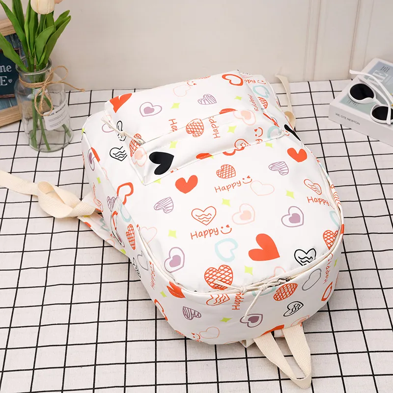 Yalu Nylon Backpack Regular Unisex White Kitten/White Heart-13