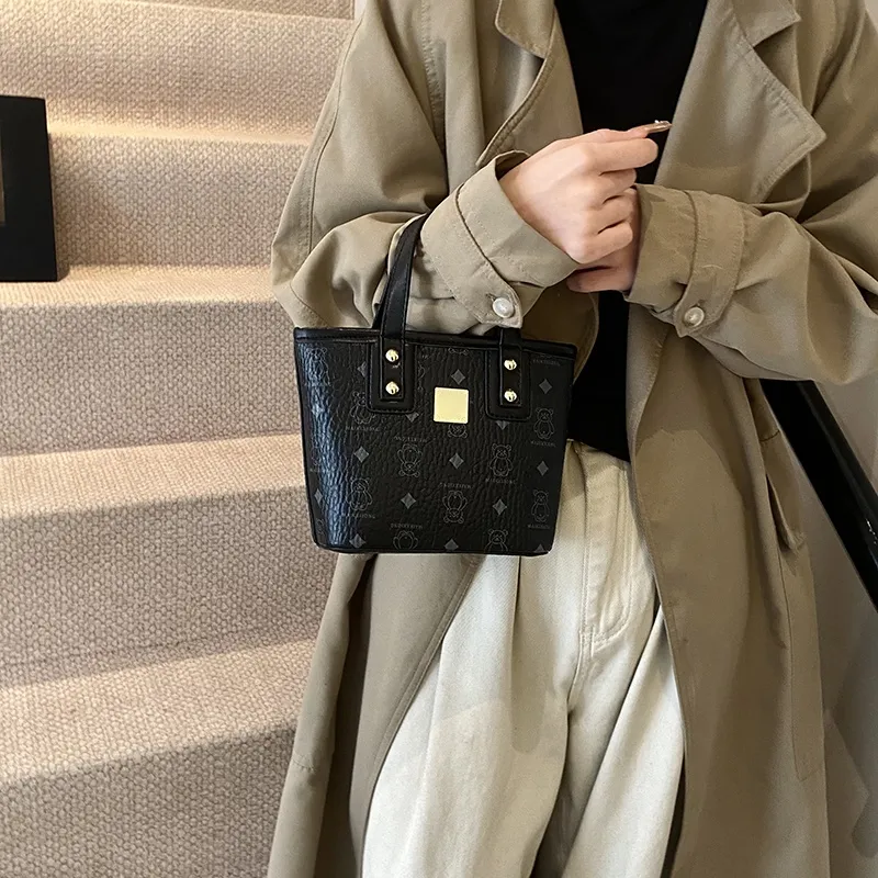 Yalu PU Basket Bag, One Shoulder Handbag Women's Black/Yellow/Beige/Pink-3